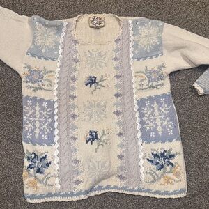 Heirloom Collectibles Cream Hand-Beaded Cotton Winter Sweater